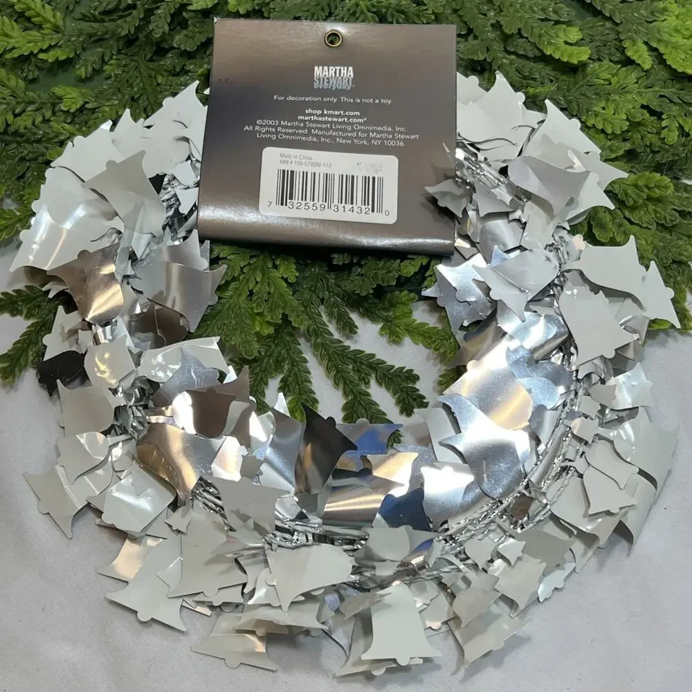 Vintage 2003 Martha Stewart Fancy Wire Garland First Snowfall Silver Bells 25ft